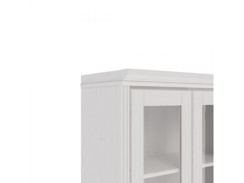 Estante Biblioteca 220 cm com duas portas de madeira e duas portas de vidro na cor branco lavado | Coleção Biblioteca